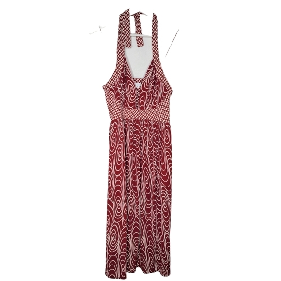 LONDON TIMES Halter Dress Red Abstract Print Retro Sweetheart Neck Women's 14 - Picture 5 of 13